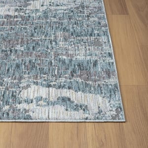 Modern Gray/Blue 7 ft. 9 in. x 9 ft. 9 in. LR82464 Contemporary Abstract Indoor Area Rug