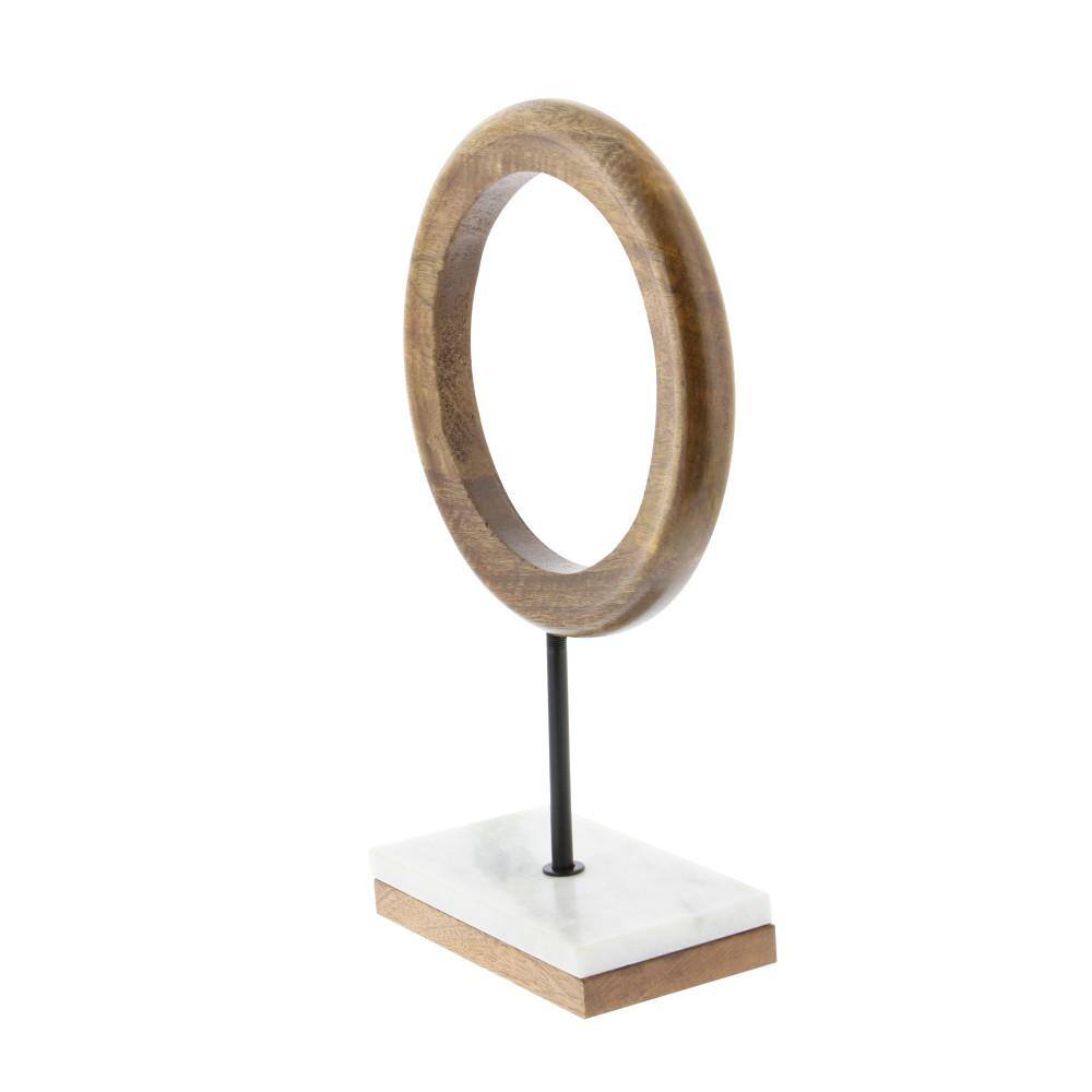 14" Brown Mango Wood Geometric Sculpture with Marble Base
