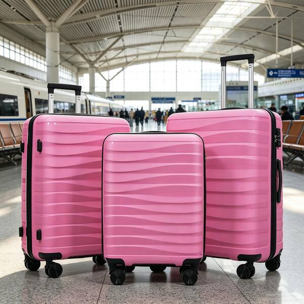 Merax 3-Piece Rose Pink PP Hardshell Spinner Luggage Set with