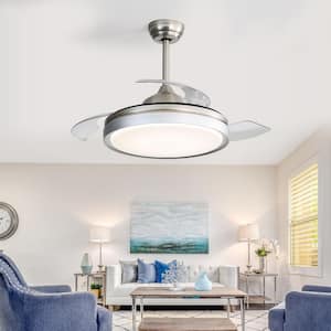 42 in. LED Indoor/Outdoor Brushed Nickel Retractable Ceiling Fan with Light Kit and Remote Control