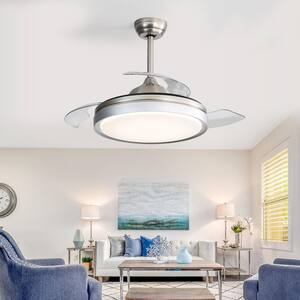 42 in. LED Indoor/Outdoor Brushed Nickel Retractable Ceiling Fan with Light Kit and Remote Control