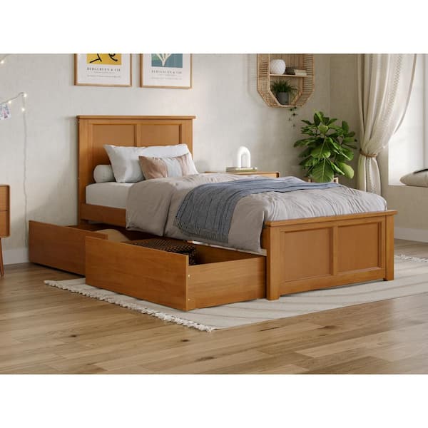 AFI Madison Light Toffee Natural Bronze Solid Wood Frame Twin XL Platform Bed with Matching Footboard and Storage Drawers