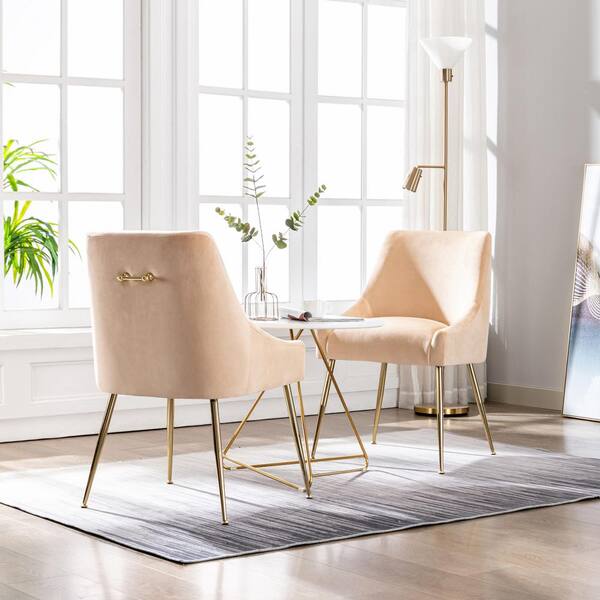 Trinity Beige Upholstered Velvet Accent Chair with Metal Legs Set