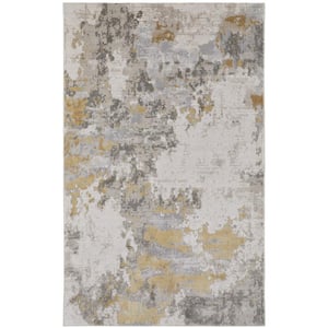10 X 13 Gold and Ivory Abstract Area Rug