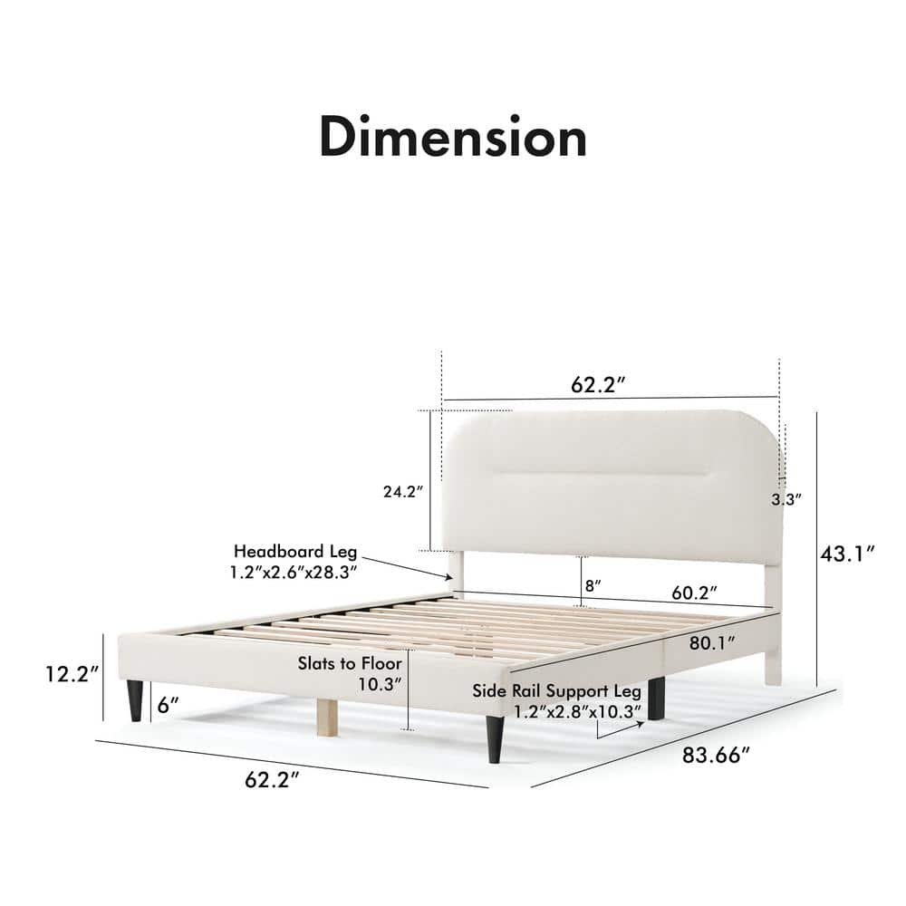 Cream Upholstered Queen Bed with Tufted Headboard and Nailhead Trim