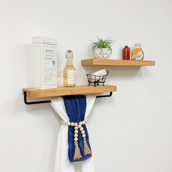 Floating Wood Shelf With Towel Bar Off 75, Wooden Towel Rack With Shelf