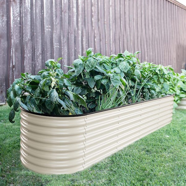 Ivory White Galvanized Steel Raised Garden Bed 9-in-1 Planter Box Outdoor, 96 in. L x 24 in. W x 23.1 in. H