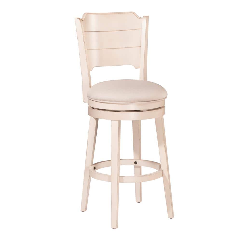 Sea White Wood Swivel Bar Height Stool with Fog Gray Upholstery