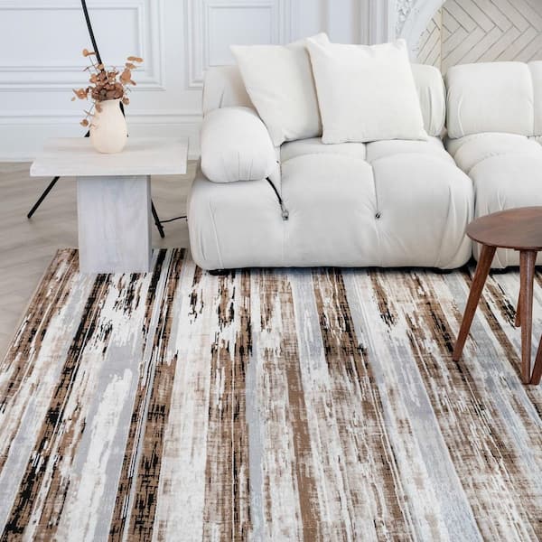 Montage Collection - Modern Runner Rug (4x6 feet) Abstract - 3'9" x 5'9", Beige