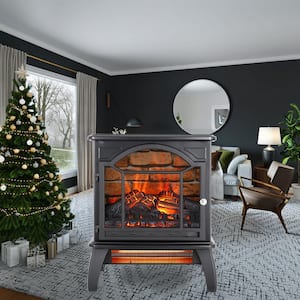 18 in. 3D Flame Freestanding Smart Infrared Quartz Electric Fireplace Stove with Remote Control in Black