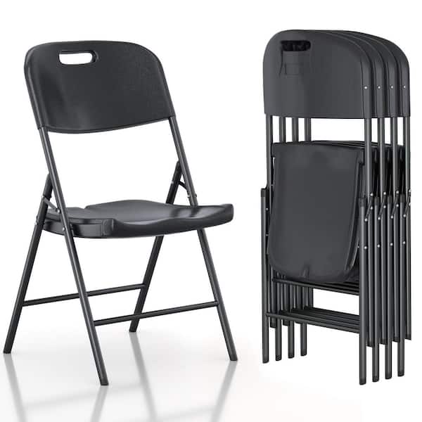 Black Folding Chairs 4-Pack, Black Commercial Grade Plastic and Steel, Space-Saving & Lightweight Seat