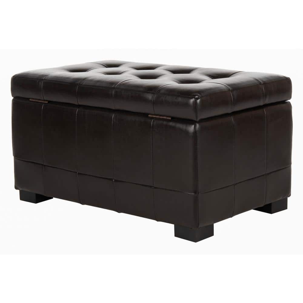 Manhattan Brown Leather Storage Bench with Beech Frame