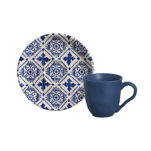PORTO BRASIL 4.06 oz. Maya Multi-Colored Stoneware Organic Coffee Cup and Bio Saucer (Set of 6)