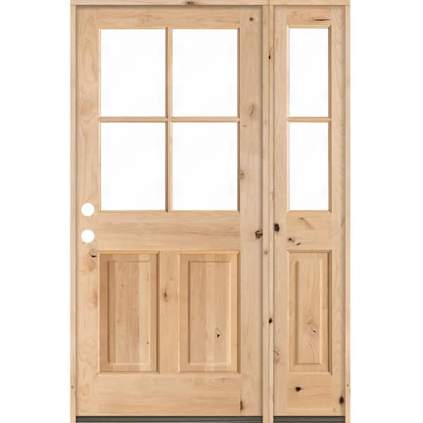 Krosswood Doors 46 in. x 80 in. Knotty Alder Right-Hand/Inswing 4-Lite Clear Glass Unfinished Wood Prehung Front Door/Right Sidelite