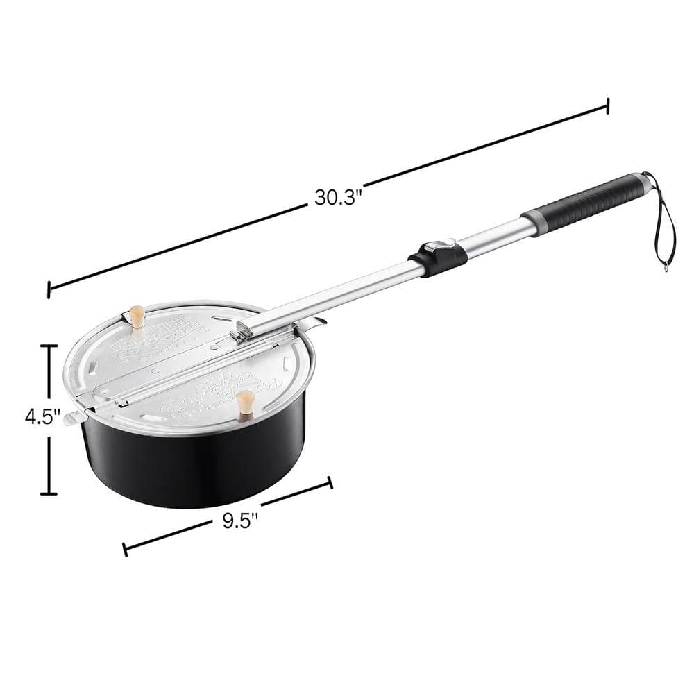 Black Metal Campfire Popcorn Popper with Telescoping Handle