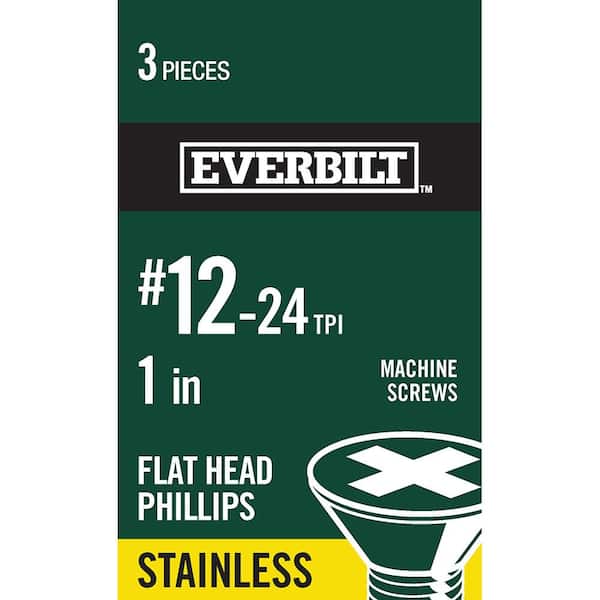 Everbilt #12-24 x 1 in. Phillips Flat Head Stainless Steel Machine Screw (3-Pack)
