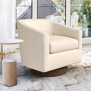Linen Swivel Accent Chair with Solid Wood Base Barrel Chairs Swivel for Livingroom