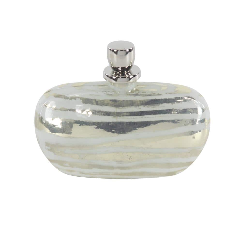 Silver Striped Glass Decorative Jar with Aluminum Stopper