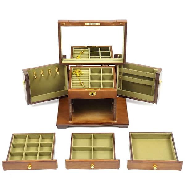 YIYIBYUS Brown Wooden Jewelry Storage Box with Mirror 5-Drawers  OT-ZJGJ-4947 - The Home Depot
