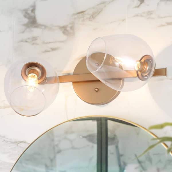 LNC 17 in. 2-Light Brass Gold Modern Vanity Light with Clear Wine Glass Shades