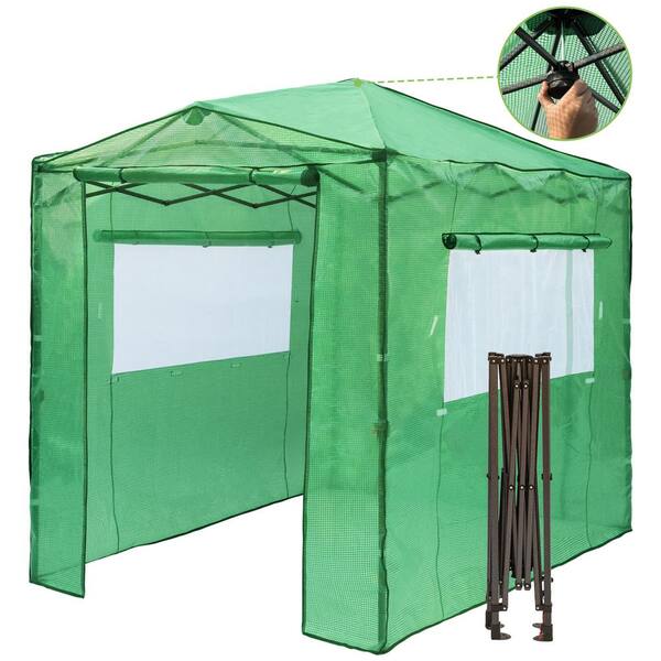 LAUREL CANYON 6 ft. x 8 ft. Pop-up Walk-in Greenhouse Plant Gardening Green Greenhouse, Roll-Up Zipper Entry Doors and Side Windows
