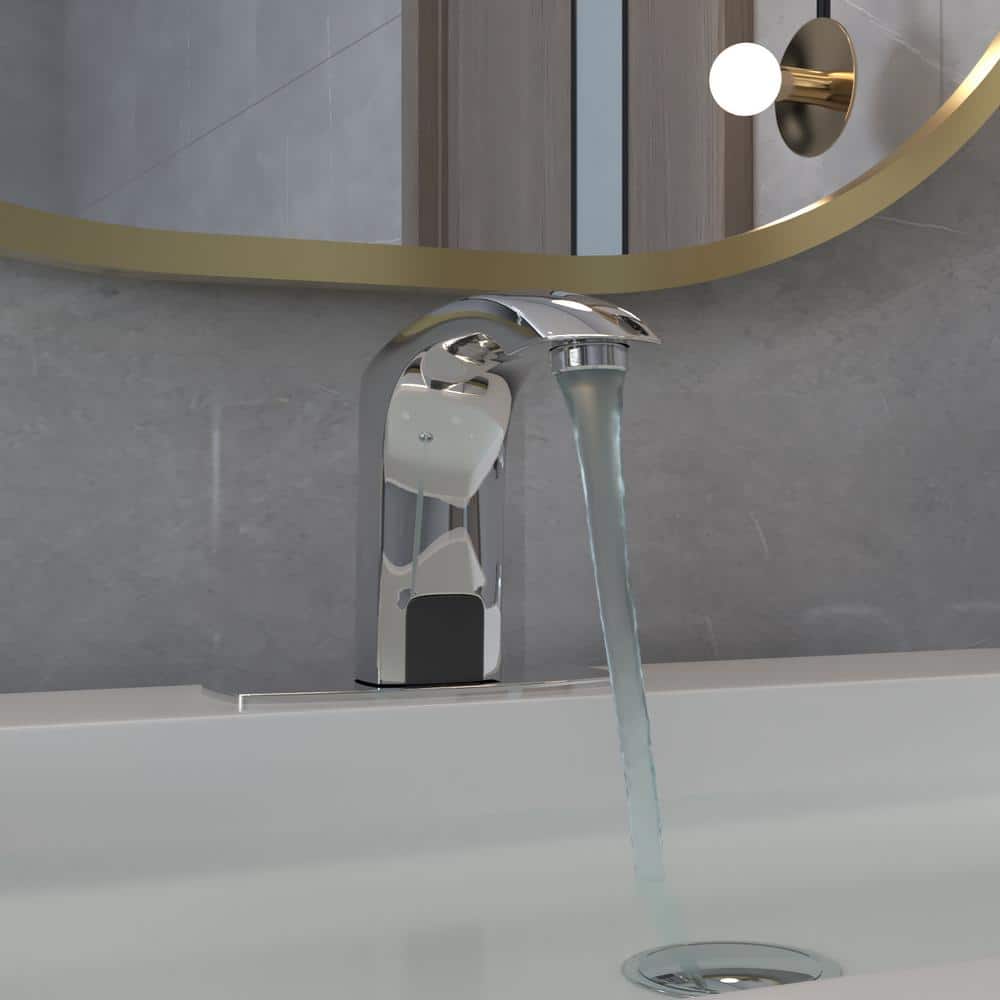 Polished Chrome Touchless Bathroom Faucet with Deck Plate