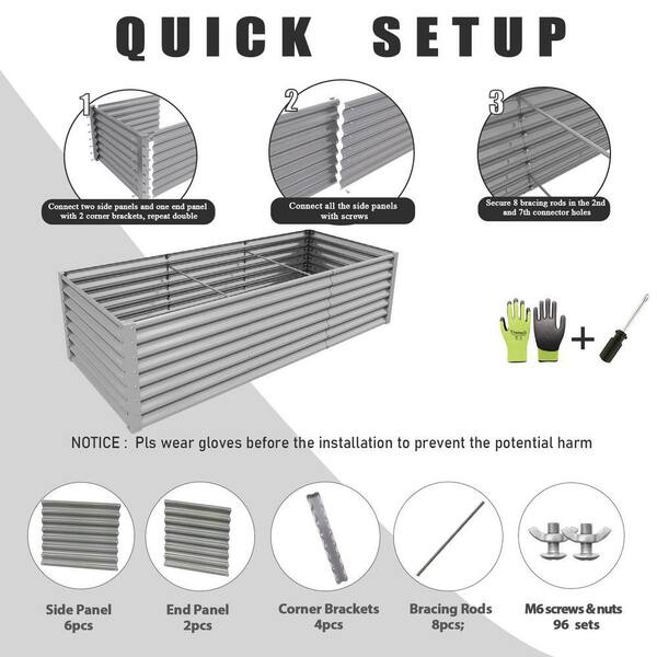 96 in. x 36 in. x 24 in. Gray Galvanized Raised Garden Bed
