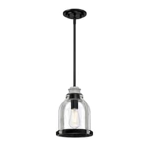 Cindy 1-Light Matte Black and Antique Ash Accents Shaded Mini Pendant with Clear Seeded Glass