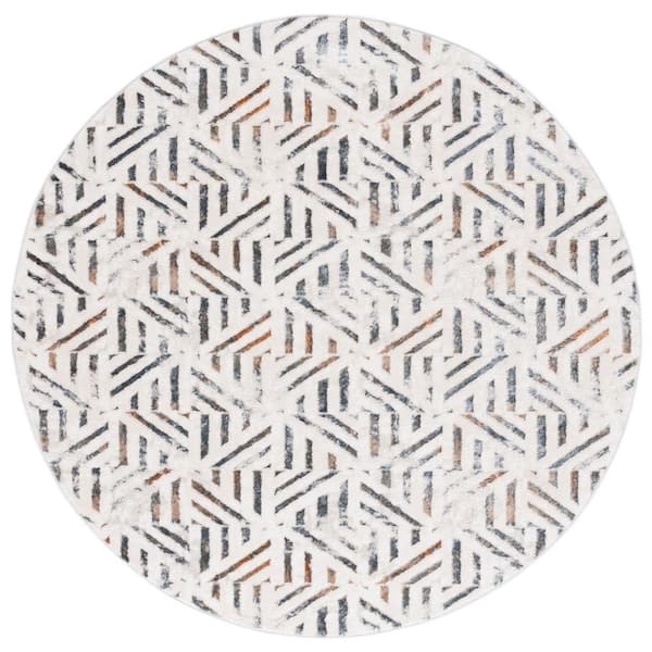 SAFAVIEH Alenia Ivory/Gray 7 ft. x 7 ft. Modern Geometric Round Area Rug