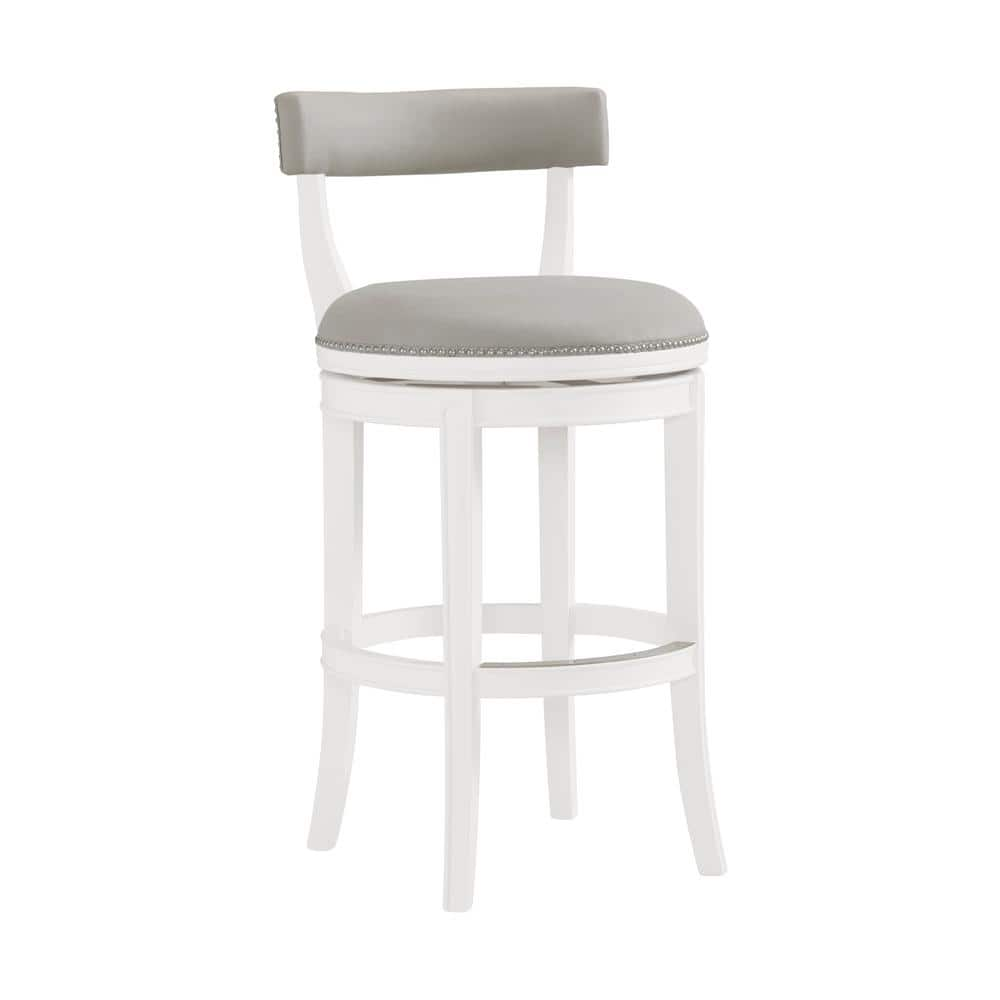 Hanover Swivel Bar Height Stool White/Gray: Memory Return, Rubberwood Frame - Alaterre Furniture