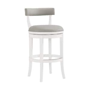 Hanover 41 in. White and Gray Rubberwood Swivel Bar Height Bar Stool With Cushioned Seat and Low Back