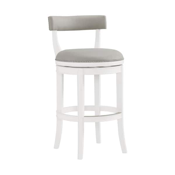 Alaterre Furniture Hanover 41 in. White and Gray Rubberwood Swivel Bar Height Bar Stool With Cushioned Seat and Low Back