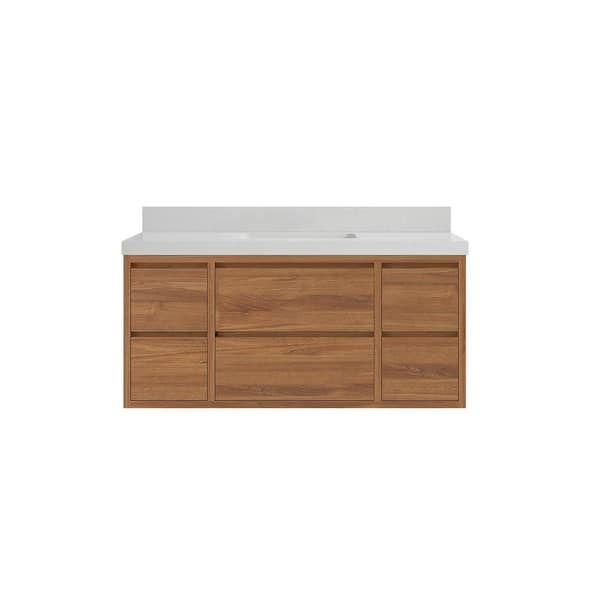 Willow Collections Madison Float 48 in. W x 22 in. D x 36 in. H Single Sink Bath Vanity in Dark Natural with 2 in. Carrara Qt. Top