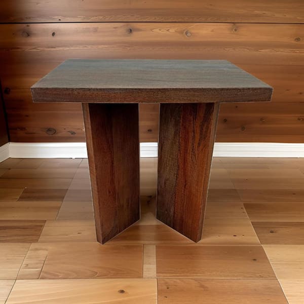 Benjara 22 in. Brown Square Wood End Table with Planks
