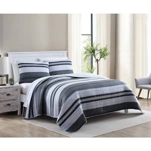 Ardmoore 3-Piece Gray Striped Cotton King Quilt Set