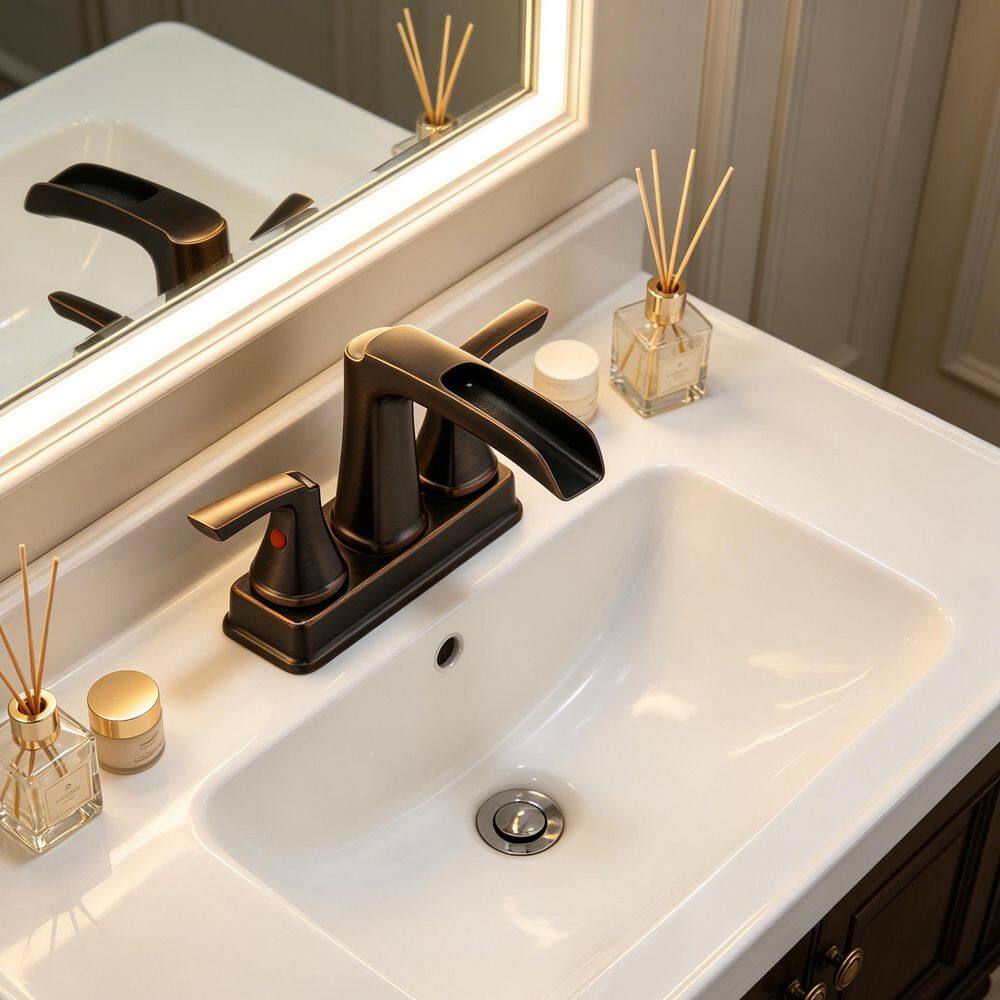 4 in. Centerset Double Handle Bathroom Sink Faucet with 360 Degree Swivel Spout and Pop Up Drain in Oil-Rubbed Bronze price history on PriceWatchPro