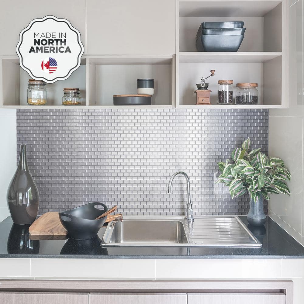 Metallic Gray Self-Adhesive 3D Peel and Stick Backsplash Tiles