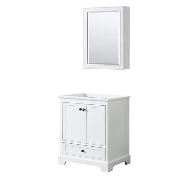 Deborah 29.25 in. W x 21.5 in. D x 34.25 in. H Single Bath Vanity Cabinet without Top in White with Med Cab Mirror