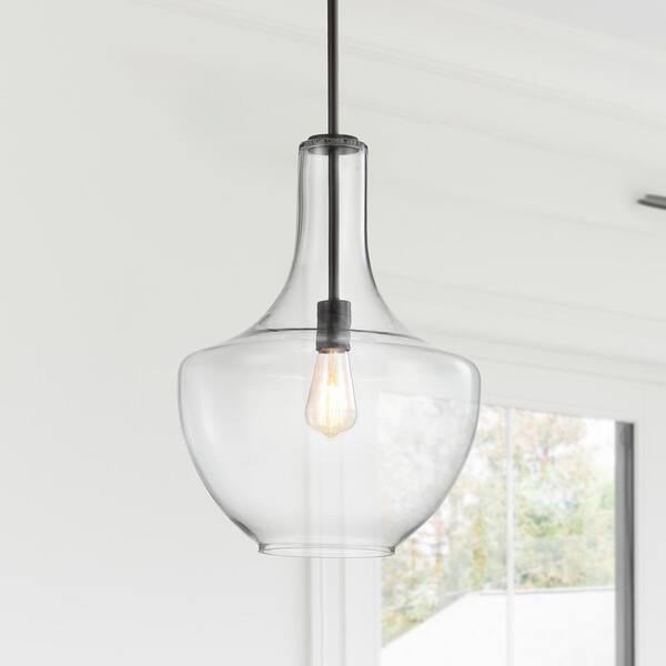 JONATHAN Y Watts 13.25 in. 1-Light Oil Rubbed Bronze/Clear LED Pendant ...