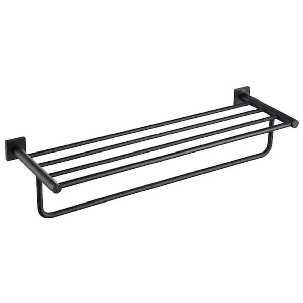 KRAUS Ventus 23.63 in. Wall Mounted Bathroom Shelf with Towel Bar in Matte Black