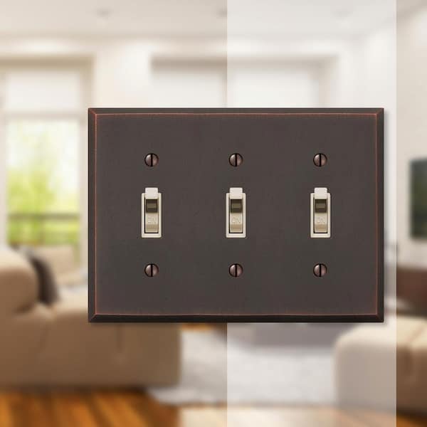 Manhattan 3 Gang Toggle Metal Wall Plate - Aged Bronze
