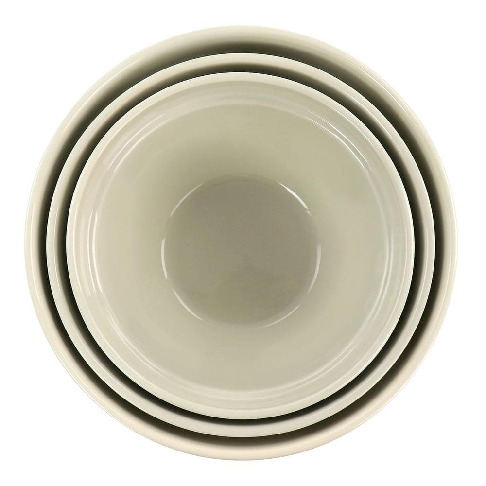 Beige Stoneware 3-Piece Serving Bowl Set