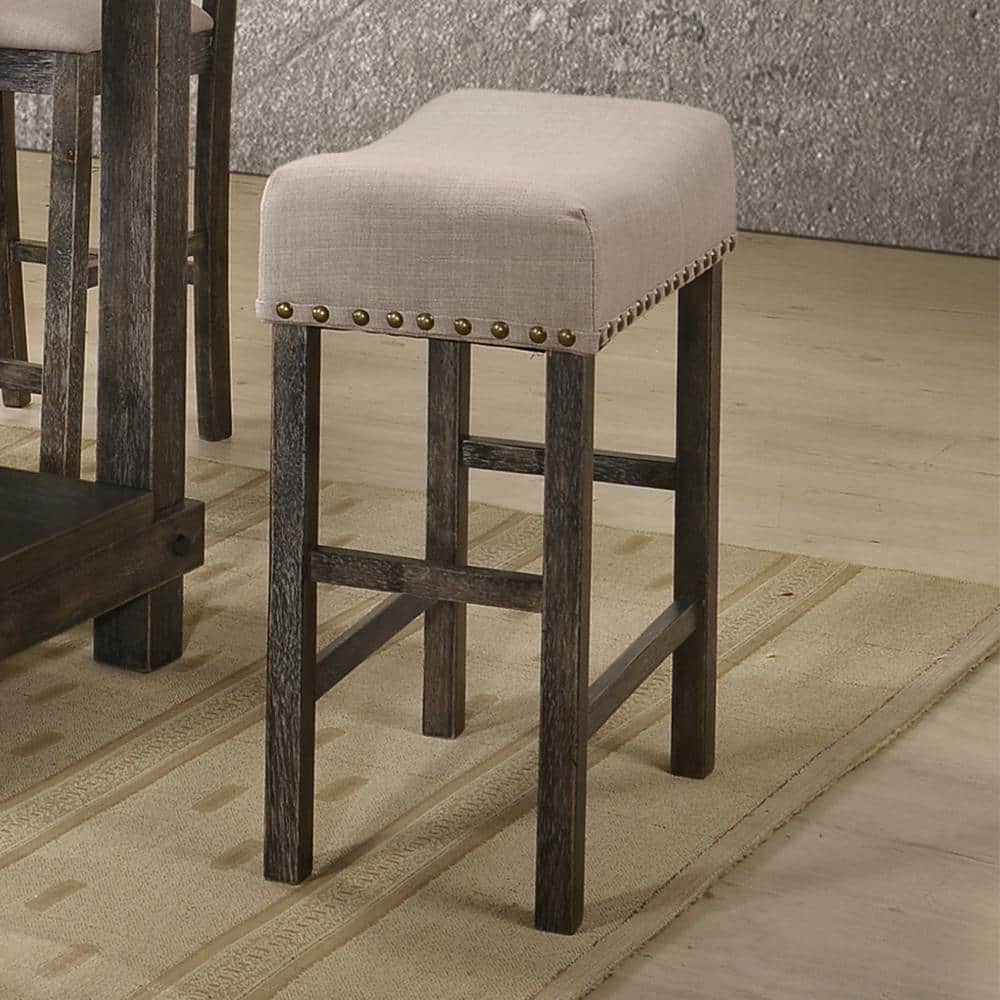 Gray Wood Backless Saddle Counter Height Stool