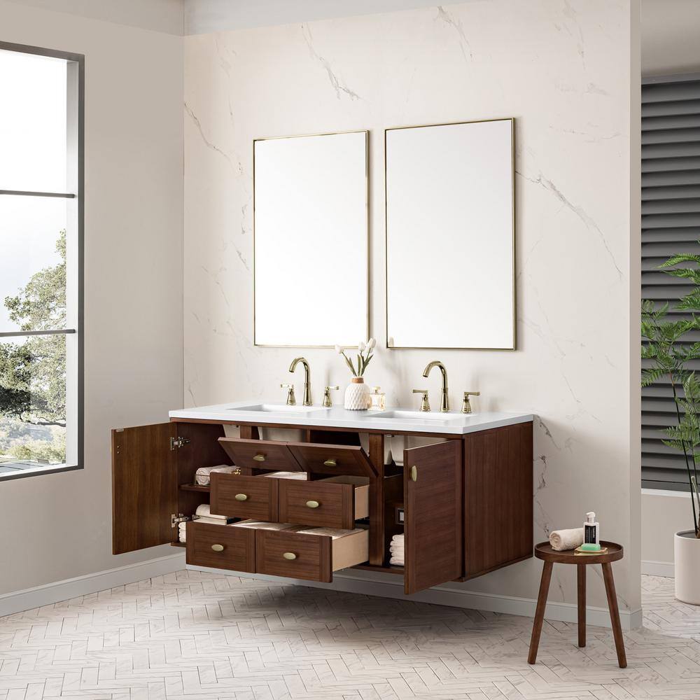 Amberly 60" Walnut Double Vanity with White Quartz Top