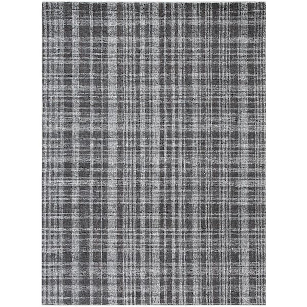 Amer Rugs Laurel 5 x 8 Charcoal Plaid Pattern Area Rug for High Traffic Living Room Dining Room Bedroom
