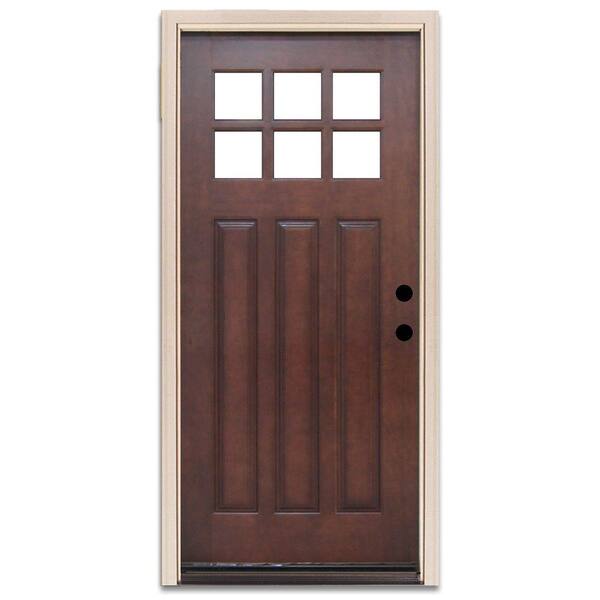 Steves & Sons Craftsman 6 Lite Prefinished Mahogany Wood Prehung Front Door-DISCONTINUED