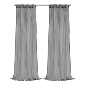 Paloma Grey Polyester Broomstick Crushed 52 in. W x 84 in. L Dual Header Indoor Sheer Curtain (Single Panel)