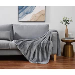 Solid Plush Grey Polyester 50 in. x 60 in. Throw Blanket