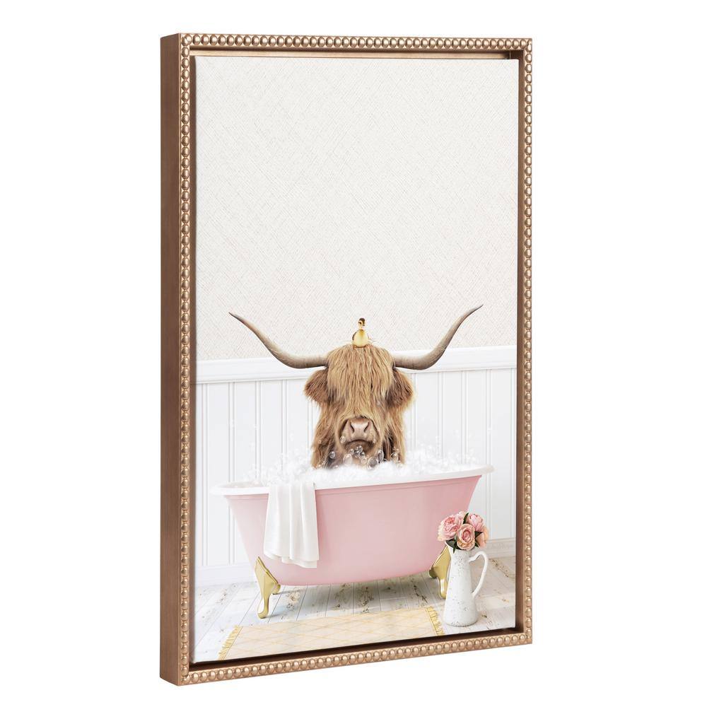 Kate And Laurel Sylvie Highland Cow In Tub Color By Amy Peterson Art Studio Framed Art Print 23 In X 33 In 224811