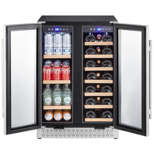 24.4in. Dual Zones 20-Wine Bottles and 67-Cans Beverage & Wine Cooler in Black, Built-in & Freestanding, Digital Control